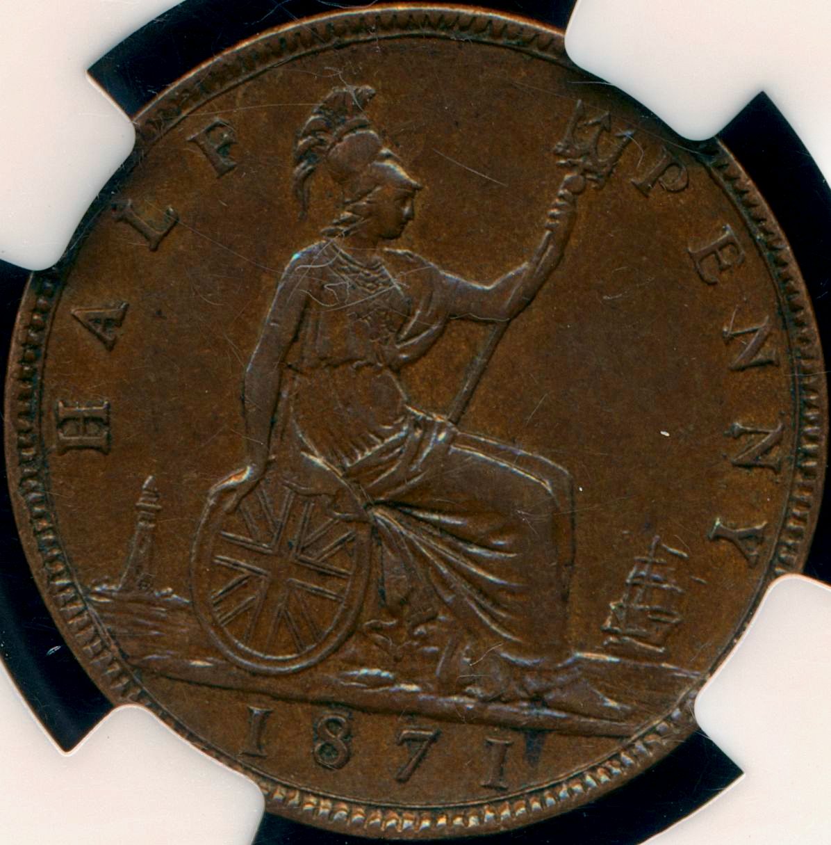 1871 Halfpenny F308 Rare (R12) AUNC AU53BN