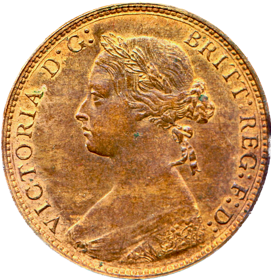 1875 Halfpenny F321 Obv 11 Rev J Rare (R9) UNC