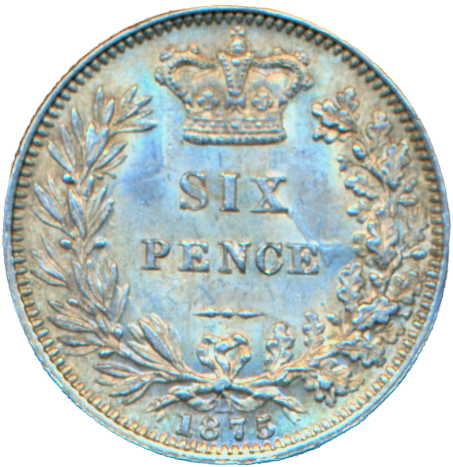 1875 Second young head die 11 Sixpence S3910 ESC 3230 Scarce AUNC