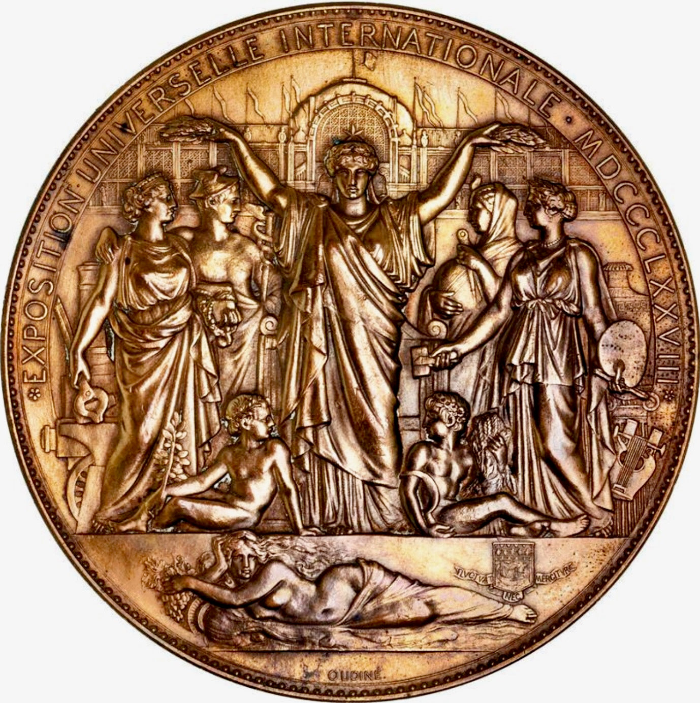 1878 FRANCE Exposition Universelle Paris 86mm bronze medal by Oudine