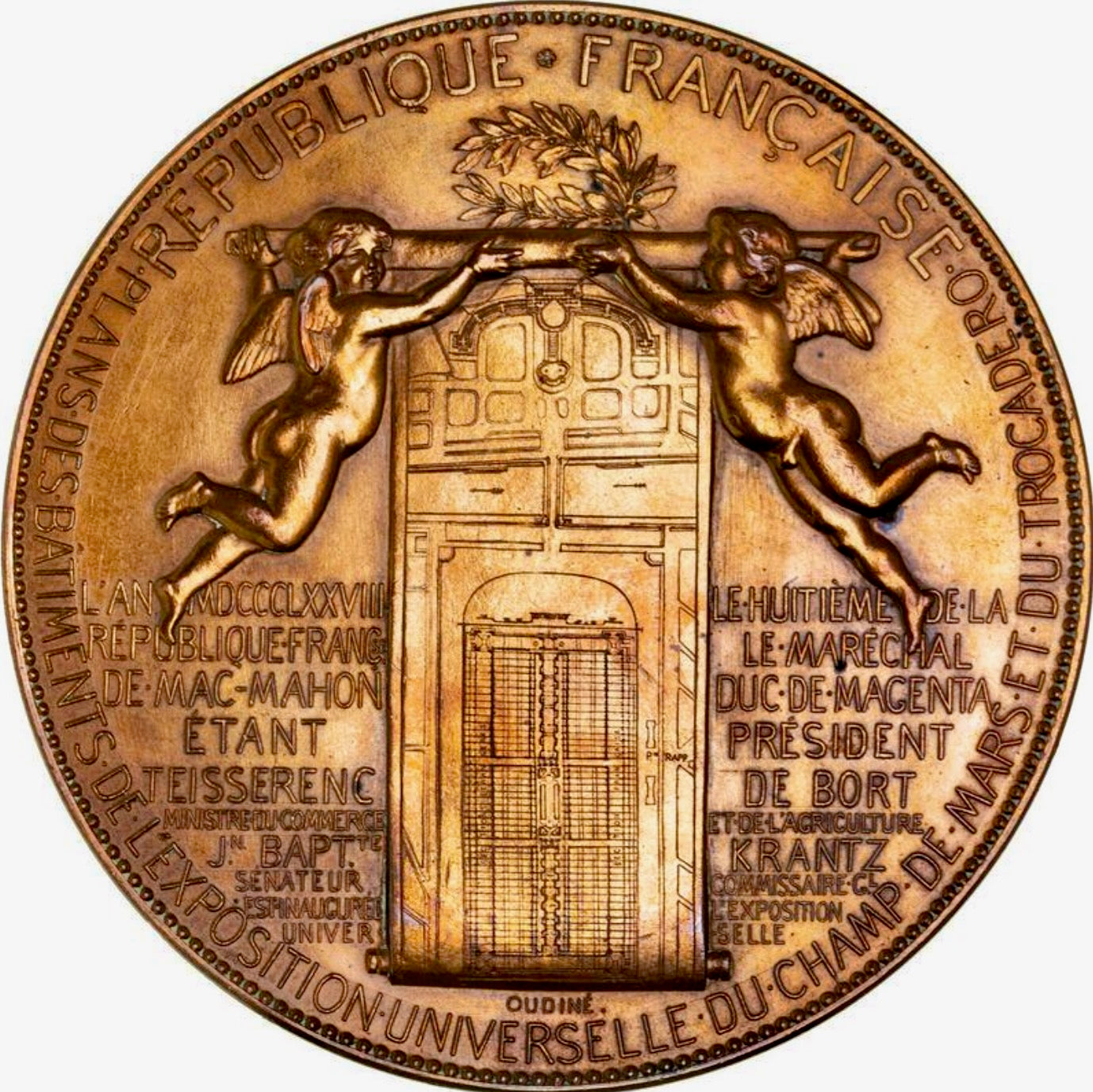 1878 FRANCE Exposition Universelle Paris 86mm bronze medal by Oudine