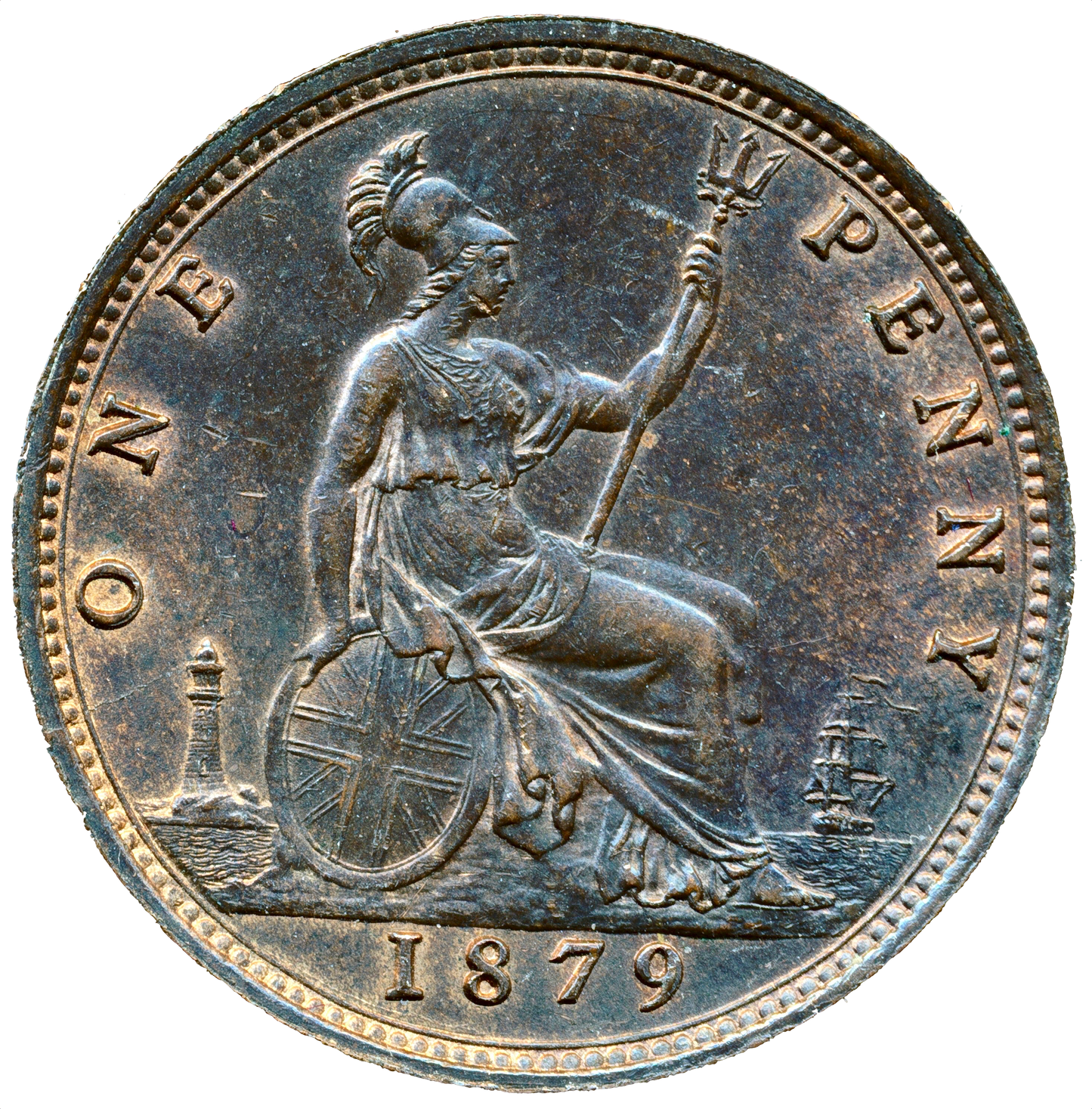 1879 Penny F97 Obv 9 Rev J Rare (R12) AUNC