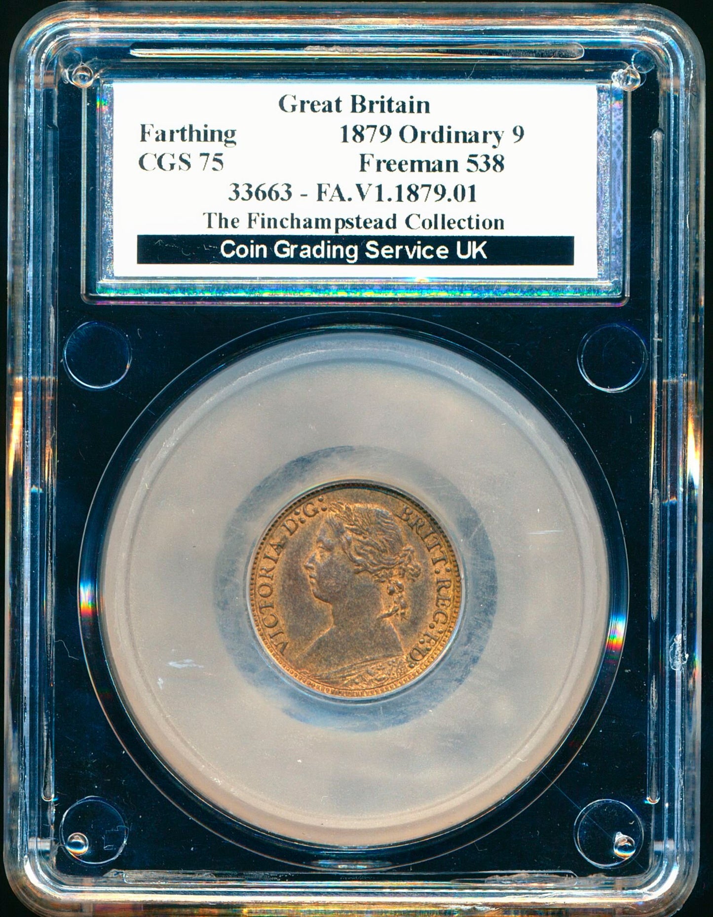 1879 Farthing S3958 F 538 Ordinary 9 CGS75 AUNC