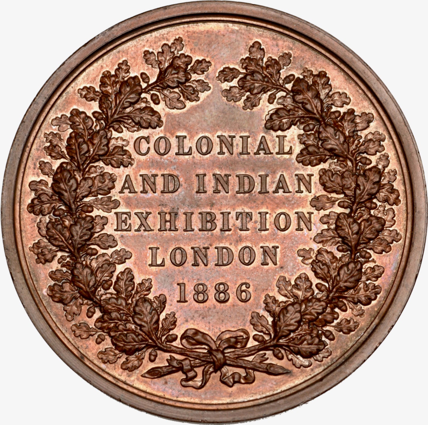 1886 Colonial and Indian Exhibition 52mm copper medal in fitted case by LC Wyon BHM 3209