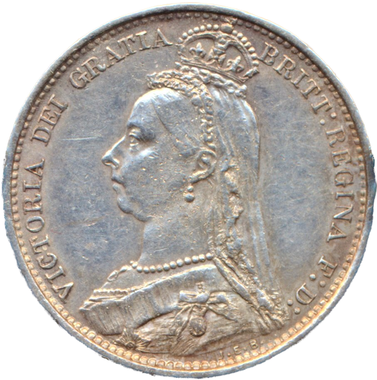 1887 Sixpence Jubilee head R over V S3928 ESC 3266 Extremely rare (R3) NEF