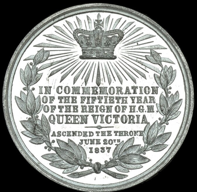 1887 Golden Jubilee BHM 3235 E1736 rare 45mm White Metal medal