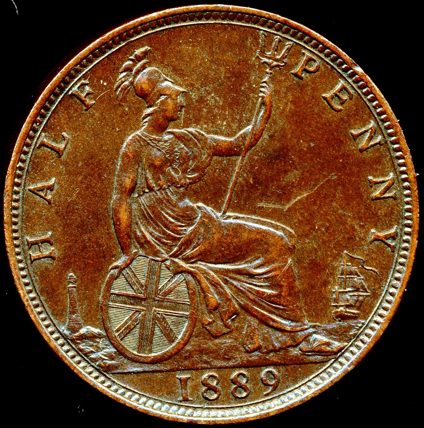 1889 Halfpenny F 360 AUNC