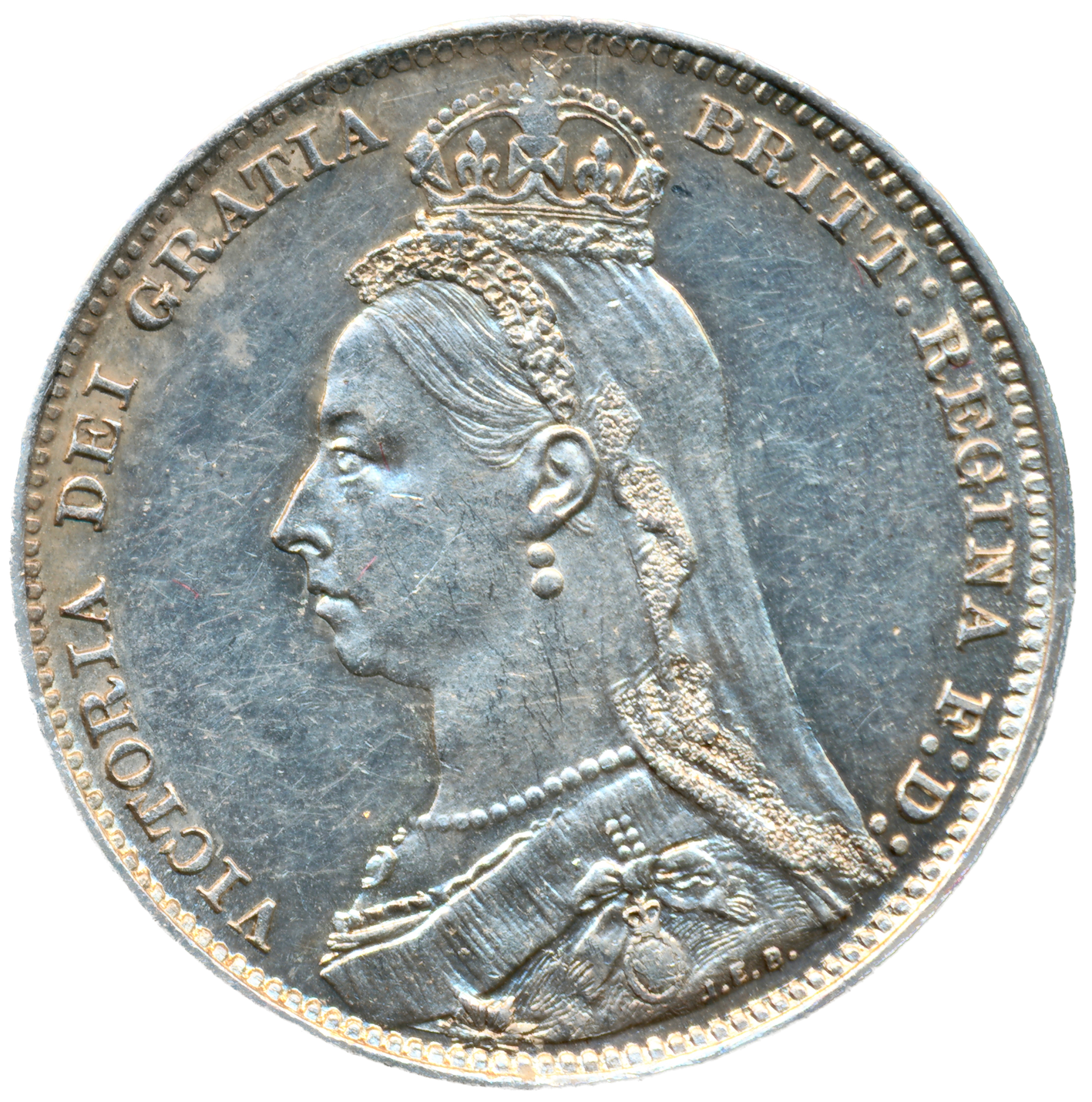 1892 Shilling Large Jubilee head S3927 ESC 3147 UNC
