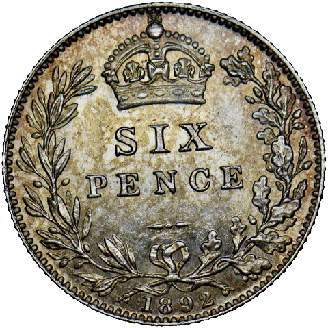 1892 Sixpence Jubilee head S3929 ESC 3283 UNC