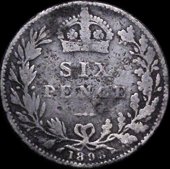 1893 Sixpence Jubilee head S3929 ESC 3284 Extremely rare (R3) VG