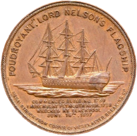 1897 Lord Nelson's flagship HMS Foudroyant 39mm bronze medal BHM 3613 E1813