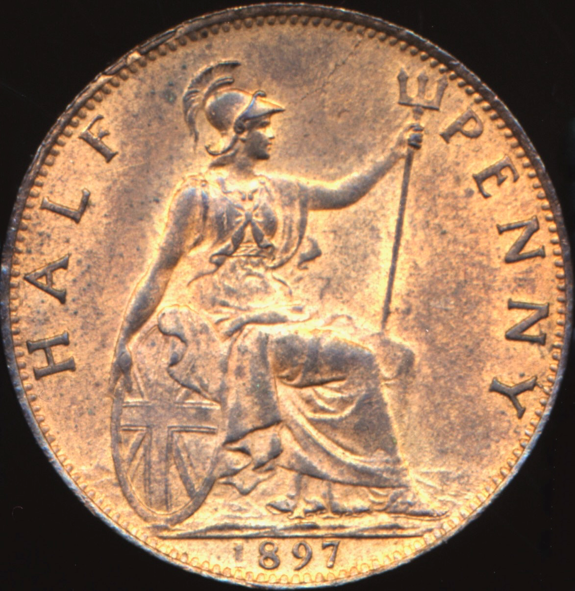 1897 Halfpenny F 373 Reverse B (low tide) UNC