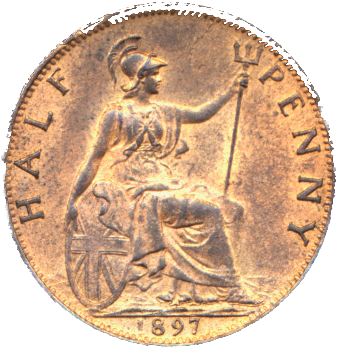 1897 Halfpenny F 373 Reverse B (low tide) UNC