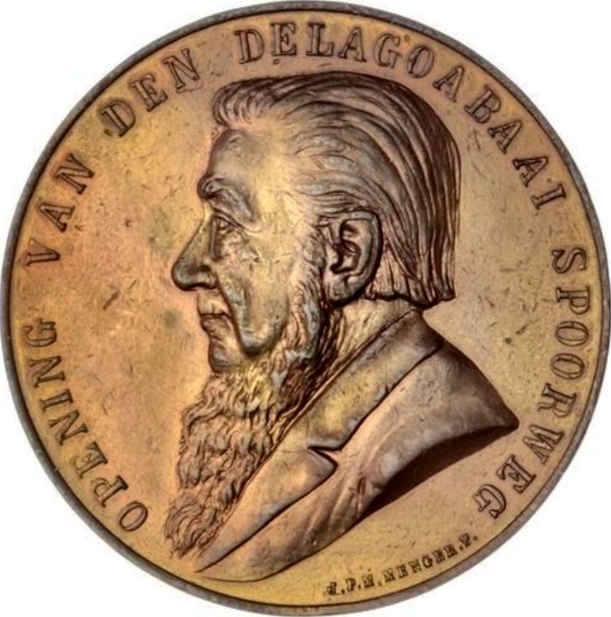 1897 SOUTH AFRICA Opening of the Delagoa Bay Railway 44mm copper medal by P. M. Menger