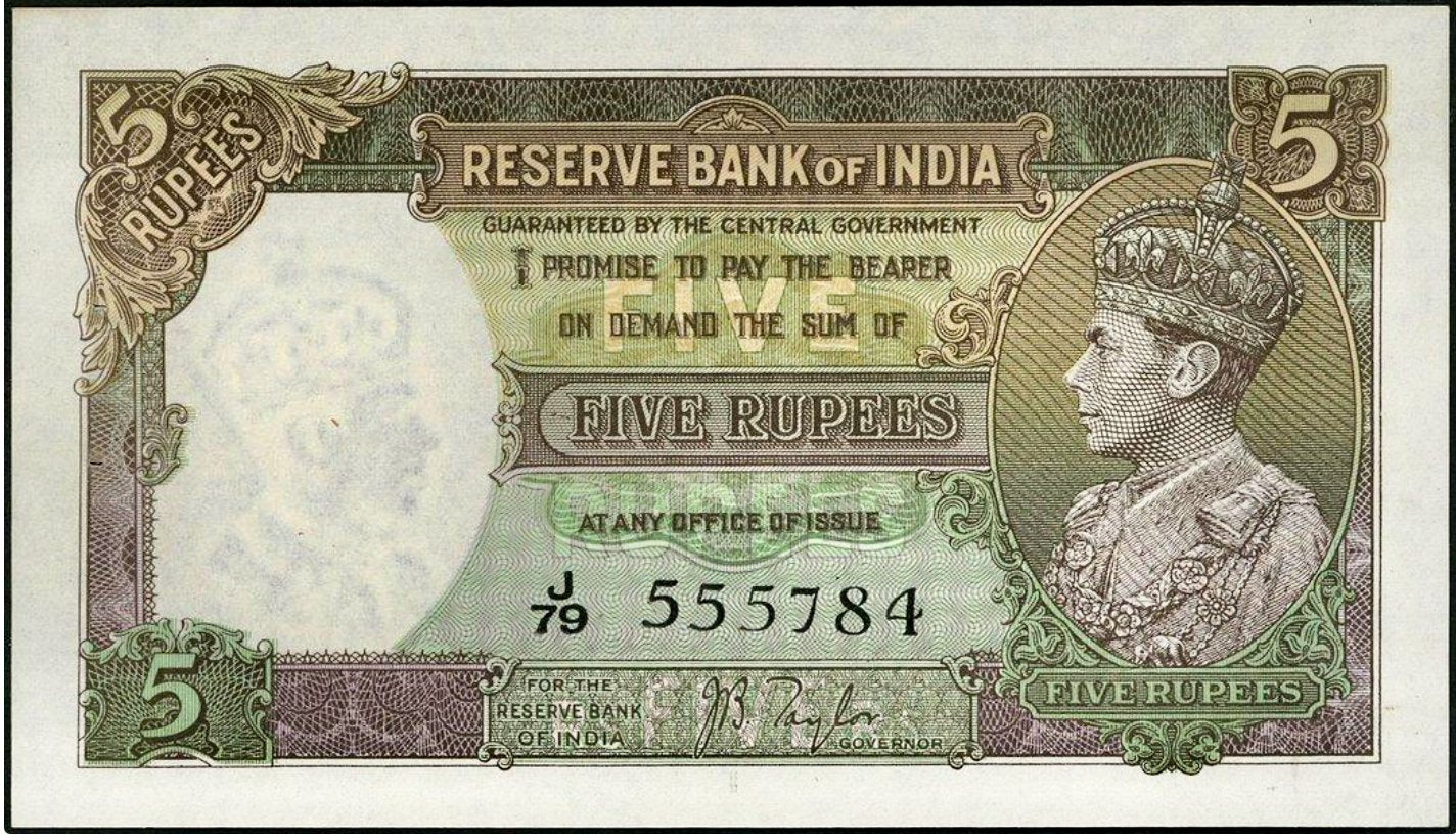 INDIA P.18a 1937 5 Rupees J/79 66 EPQ GEM UNC