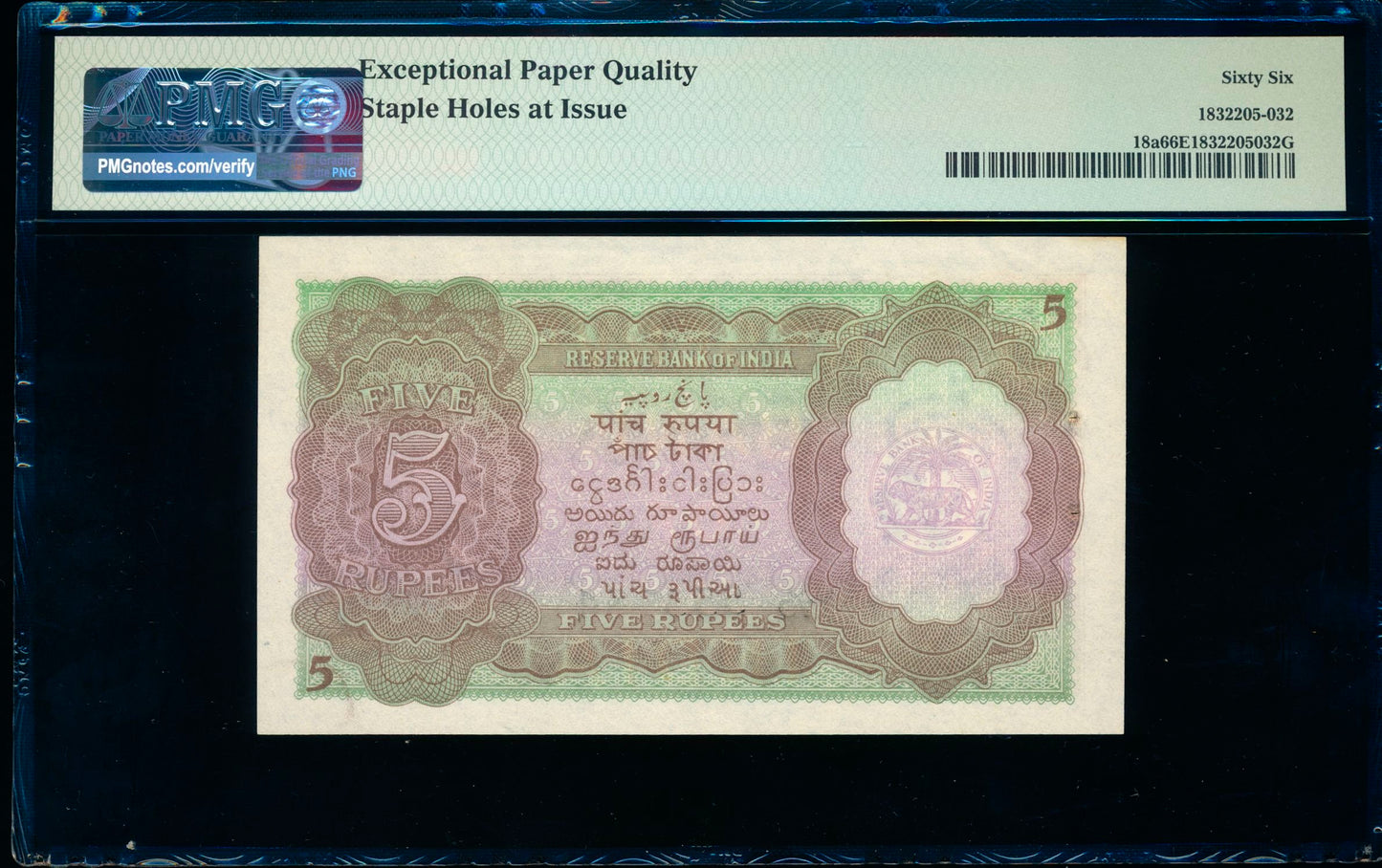 INDIA P.18a 1937 5 Rupees J/79 66 EPQ GEM UNC