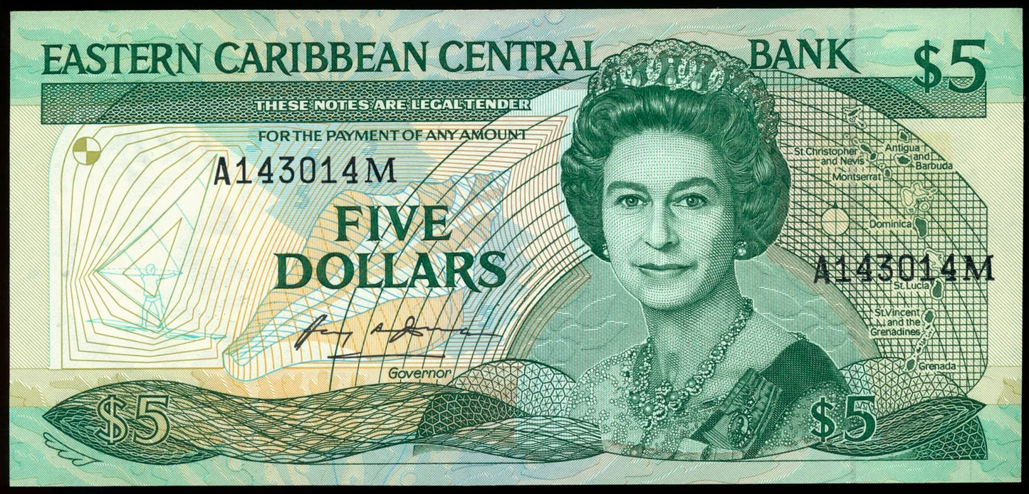 EAST CARIBBEAN P.18m Suffix M Montserrat 1985 $5 UNC