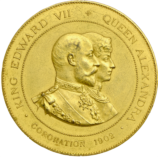 1902 International Exhibition, Earl’s Court 58mm gilt copper medal W&E 4412A.1