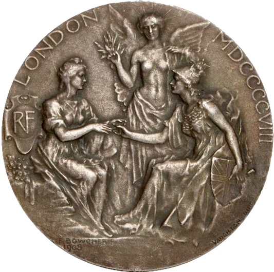 1908 Franco-British Exhibition 51mm silver presentation medal by Frank Bowcher BHM 3960 E1903b
