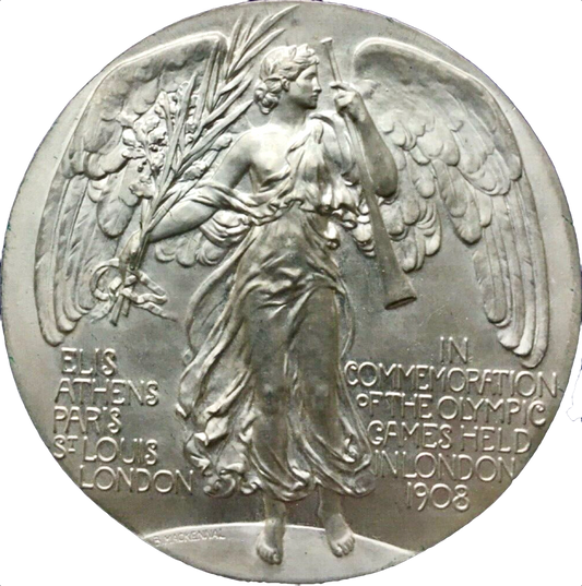 1908 London Olympics 50mm boxed participation medal in white metal BHM 3963 E1904
