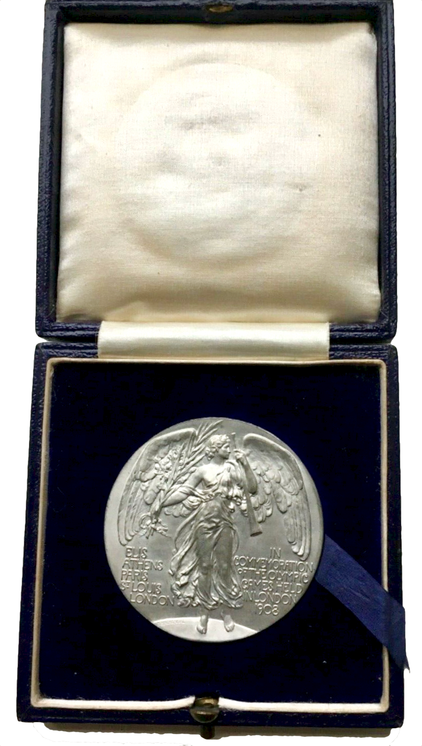 1908 London Olympics 50mm boxed participation medal in white metal BHM 3963 E1904