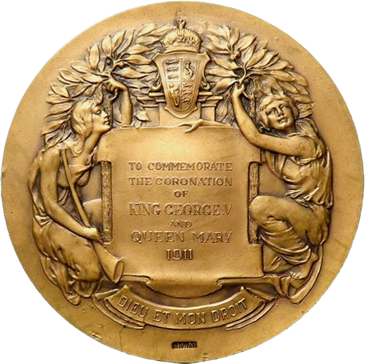 1911 Coronation 76mm bronze medal by J Fray BHM 4035 Rare