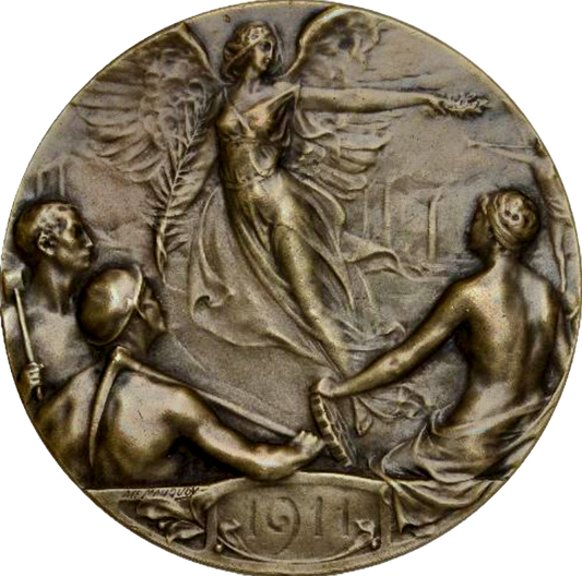 1911 BELGIUM Exposition Charleroi 61mm bronze medal by Alphonse Mauquoy