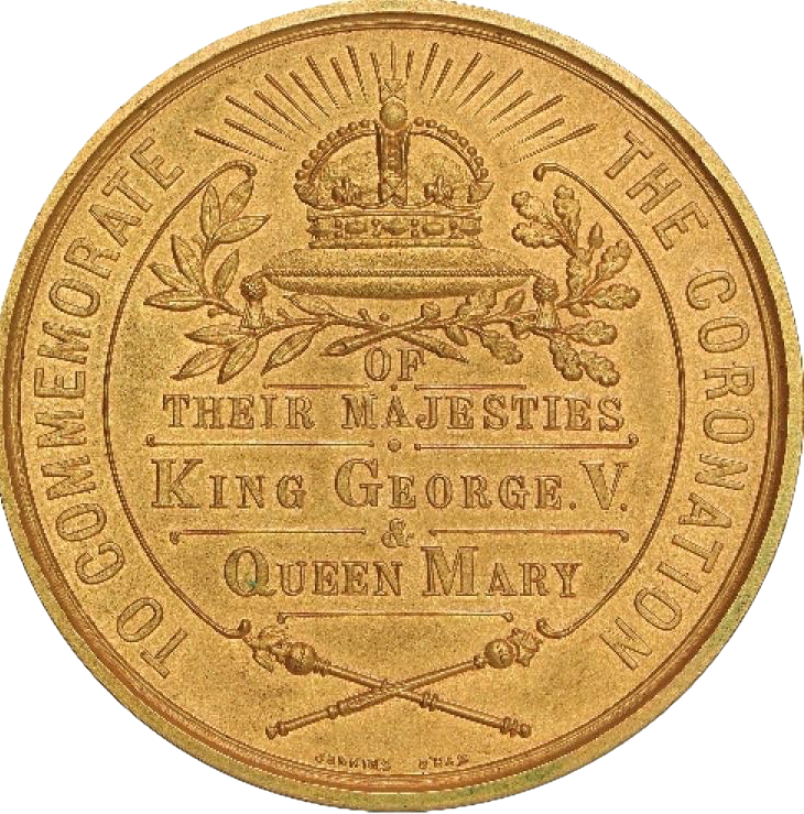 1911 Coronation 64mm gilt bronze medal in case of issue BHM 4043 UNC
