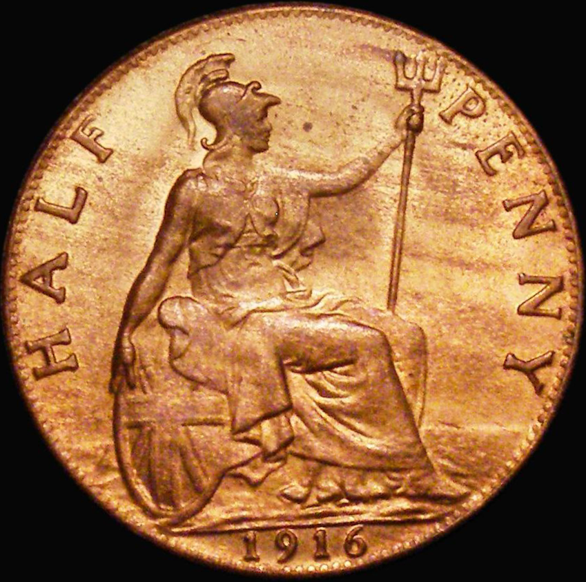 1916 Halfpenny S4056 F 395 UNC