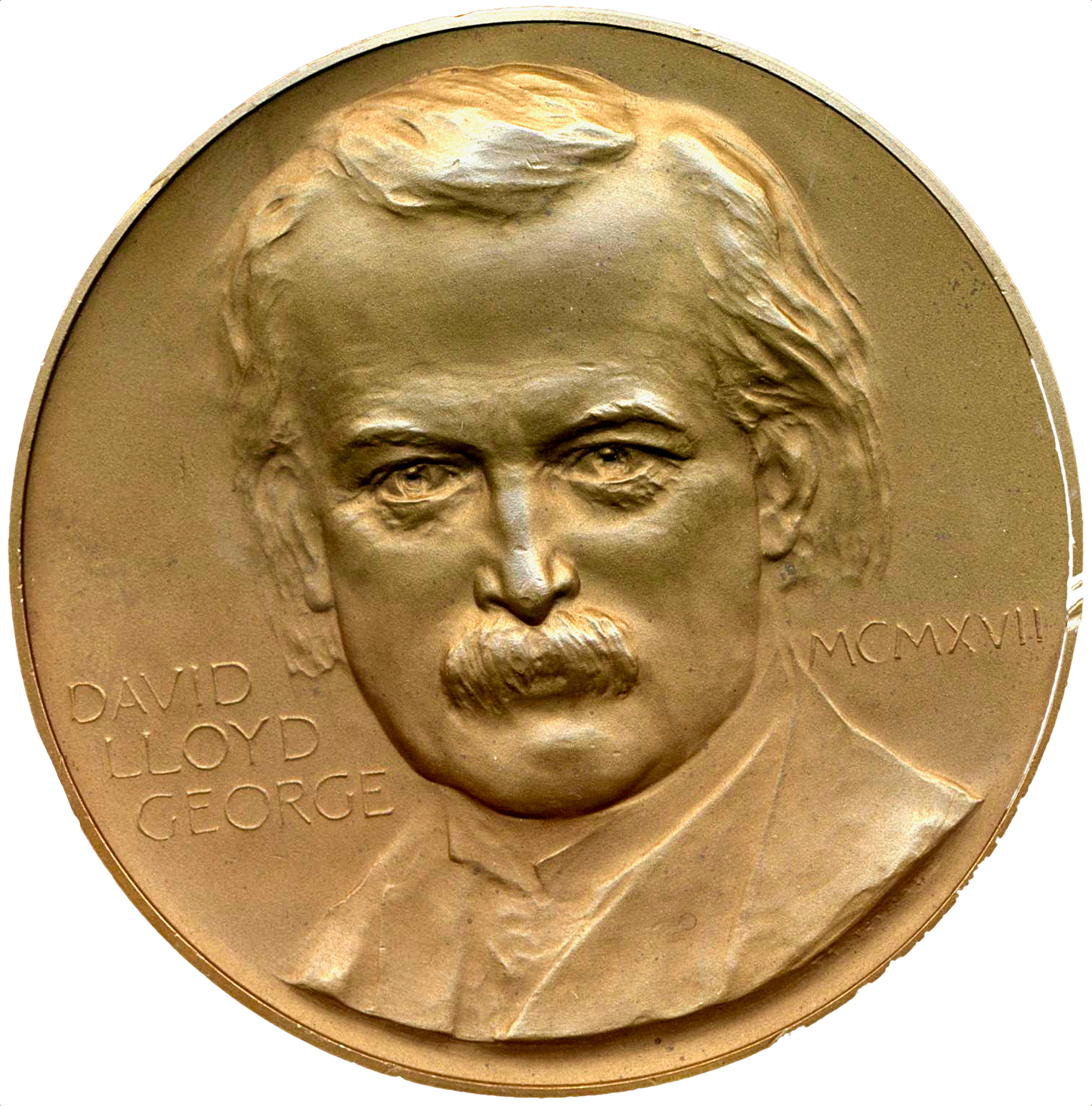 1917 David Lloyd George 64mm bronze medal by Frank Bowcher BHM 4130 E1959 NEF/EF