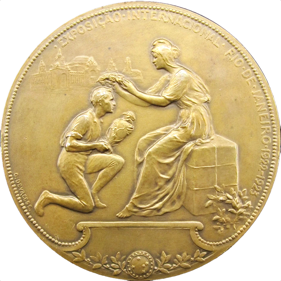 1923 BRAZIL International Exposition Rio de Janeiro bronze 75mm medal by Devreese