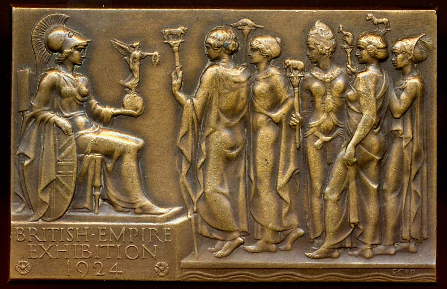 1924 British Empire Exhibition 77mm*50mm bronze plaque by E Carter Preston BHM 4189 E1988