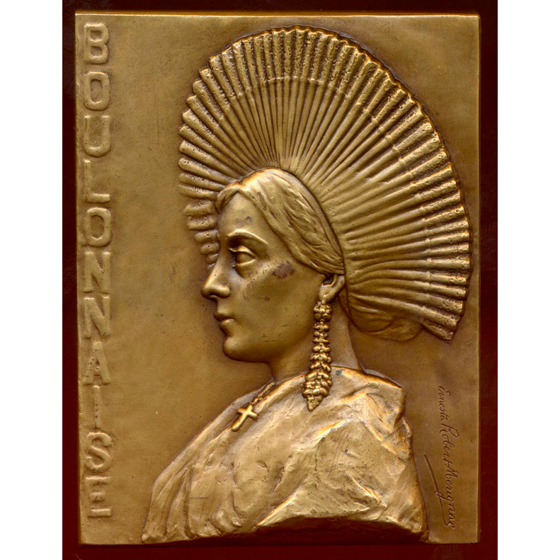 1930 FRANCE Boulonnaise regional dress bronze plaque 61mm*48mm
