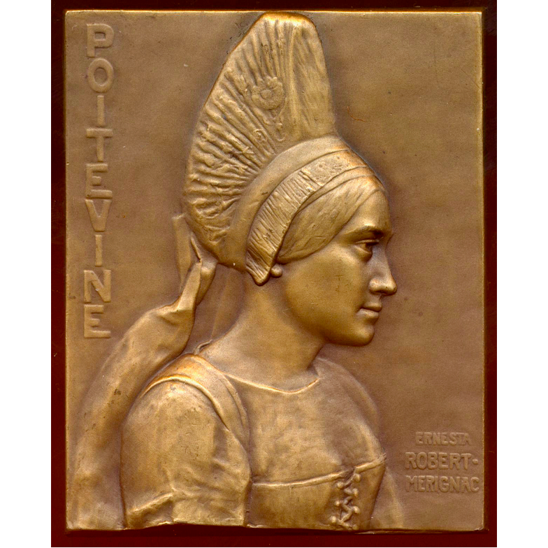 1930 FRANCE Poitivine regional dress bronze plaque 61mm*48mm