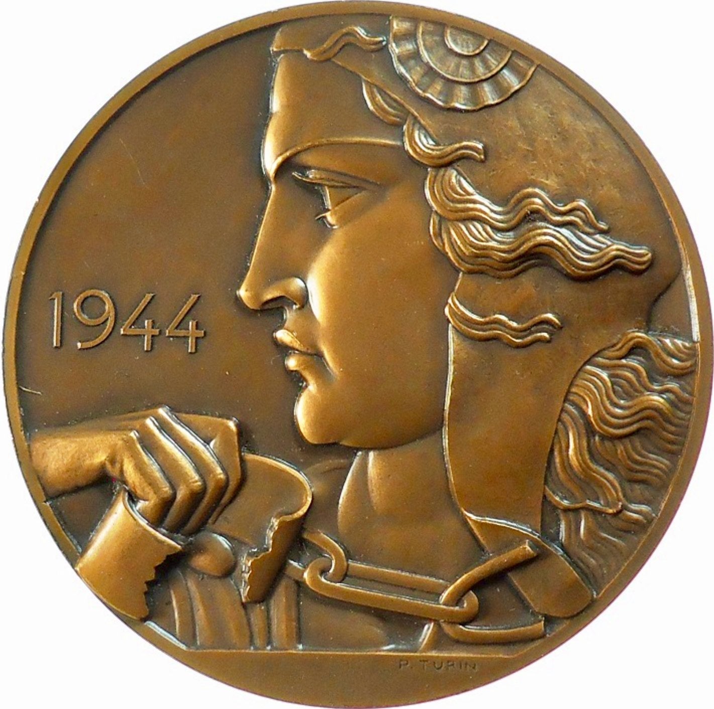1944 FRANCE Liberation of France 68mm bronze medal by Turin