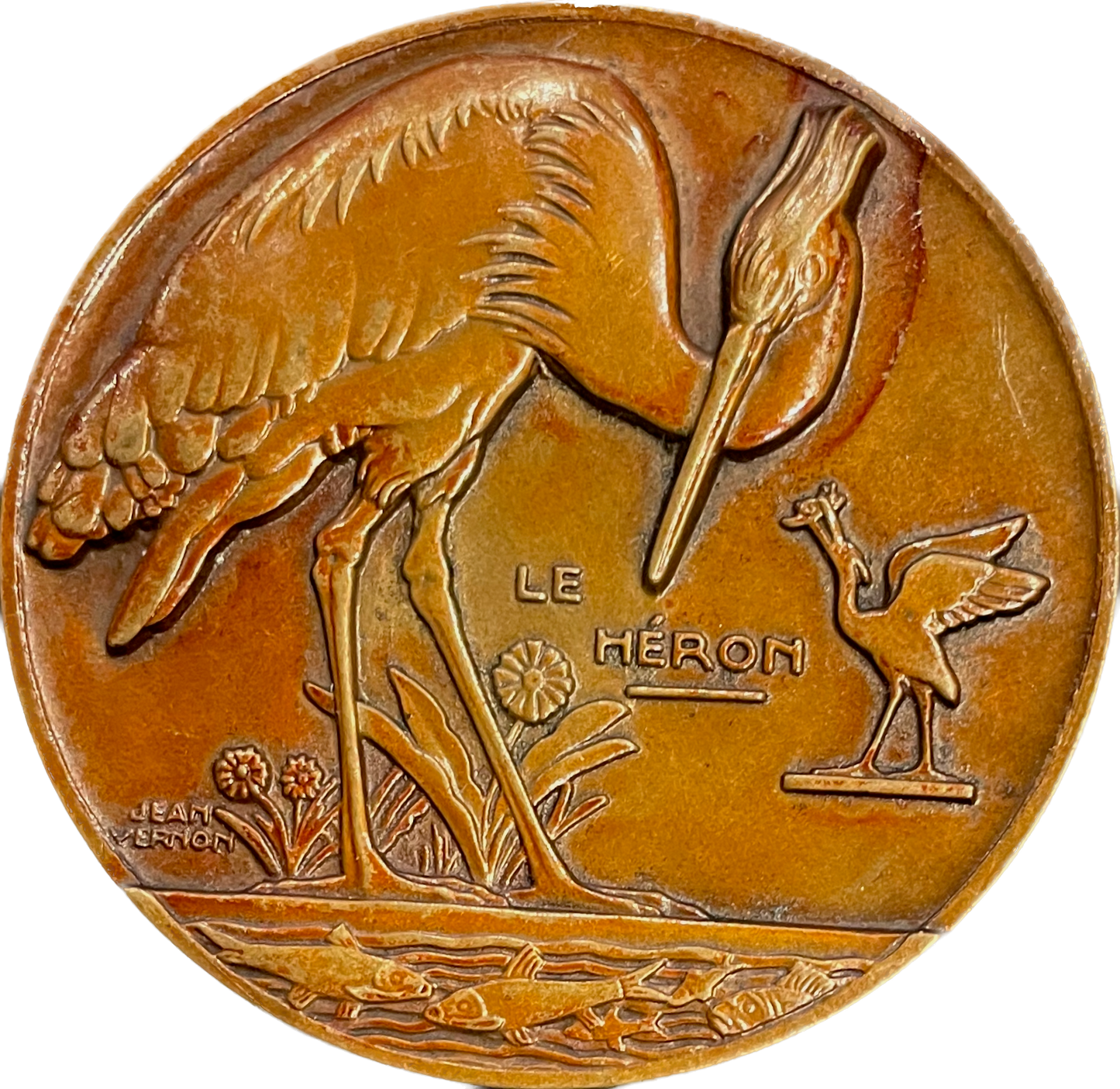 1945 FRANCE L'Heron 59mm bronze medal by Jean de Vernon