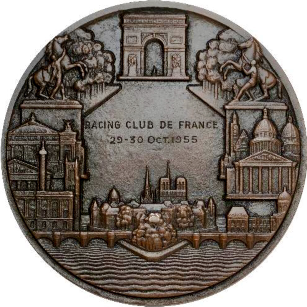 1955 FRANCE Racing Club de France award 81mm bronze medal by Pierre Turin