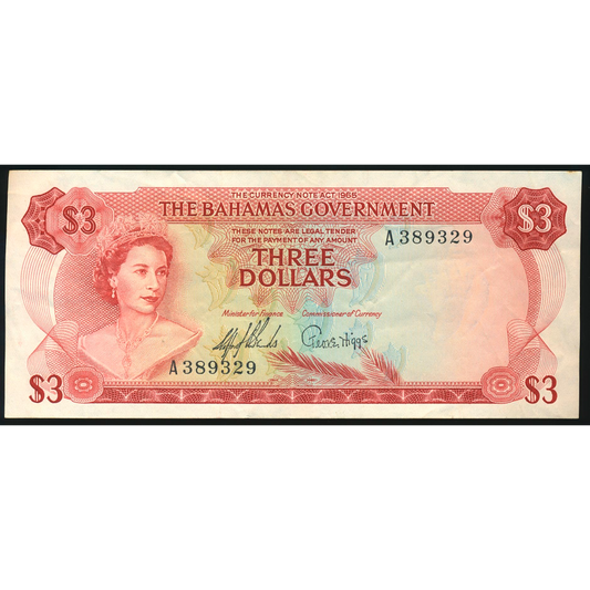 BAHAMAS P.19a 1965-1968 $3 AEF A