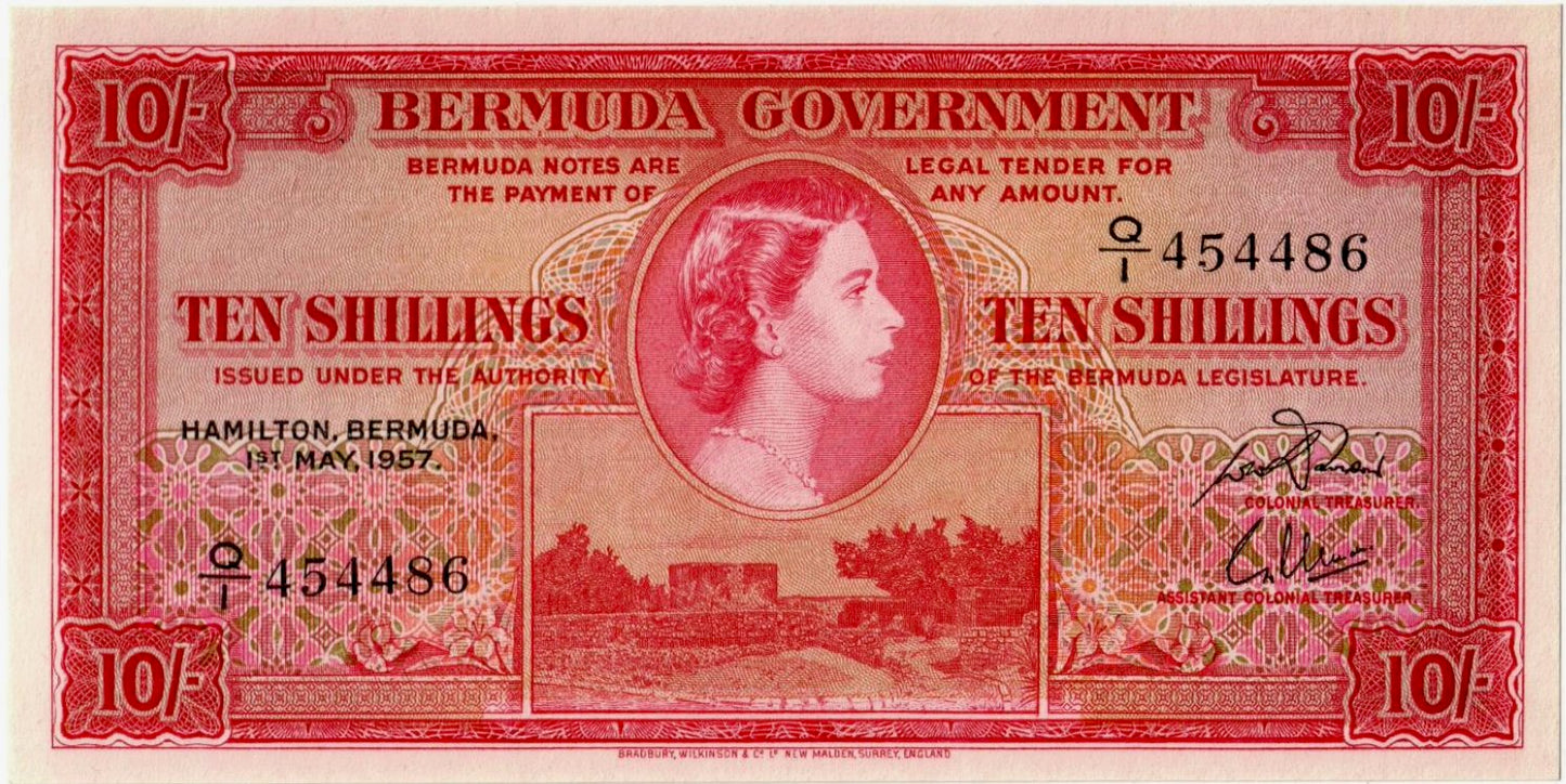 BERMUDA P.19b 1952-1966 10 Shillings Q/1 GEM UNC 66 EPQ