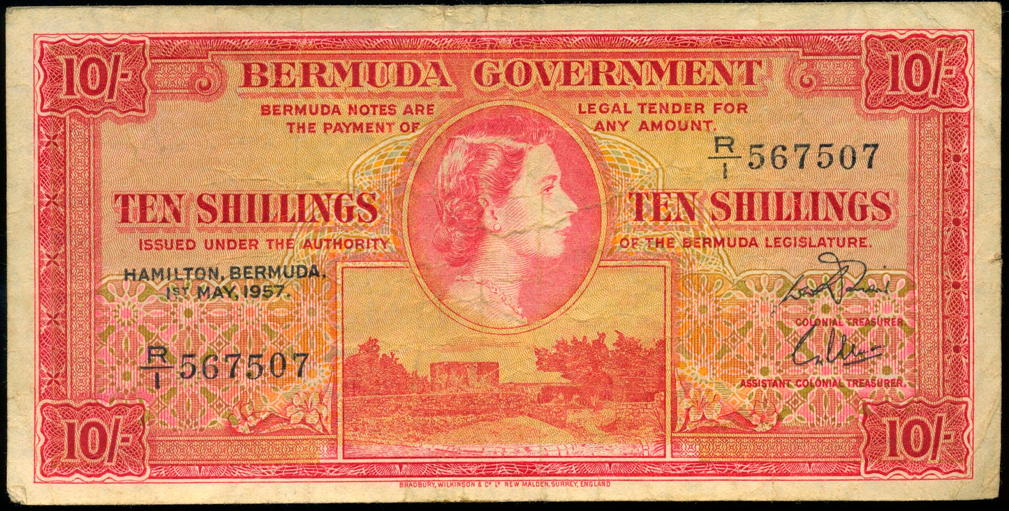 BERMUDA P.19b 1952-1966 10 Shillings VF R/1