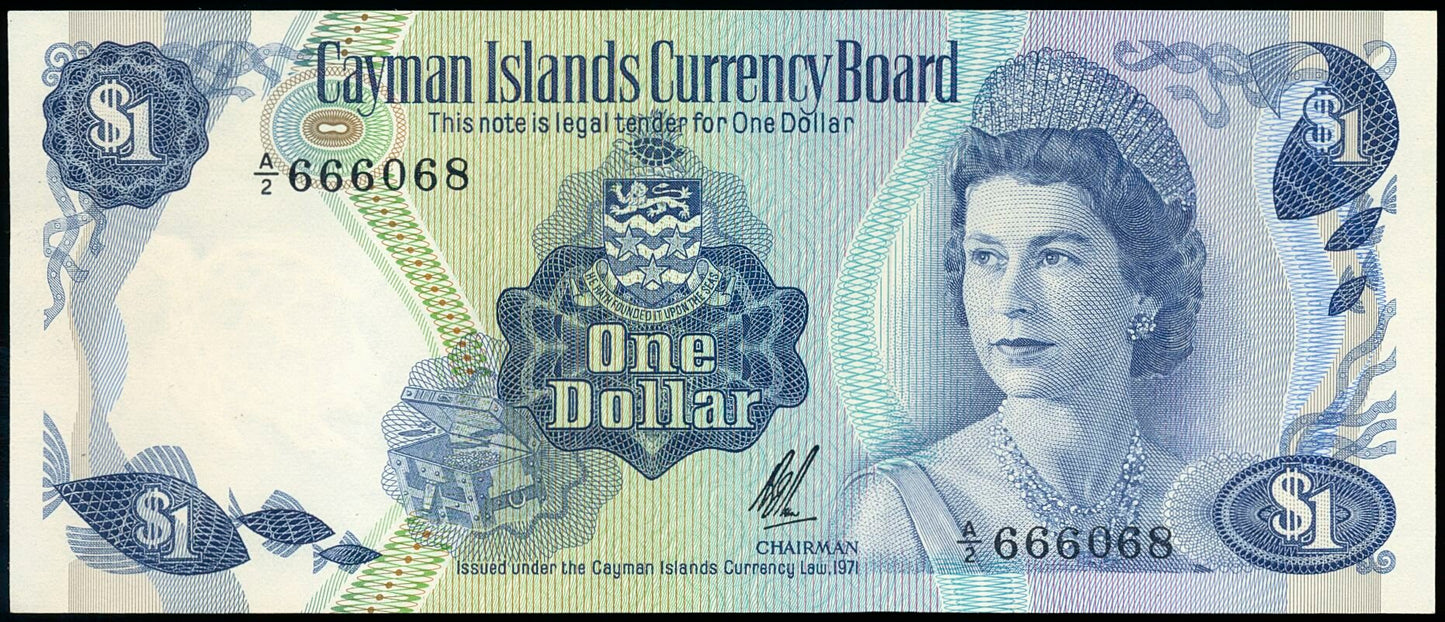 CAYMAN ISLANDS P.1a 1971-1991 $1 AUNC A/2