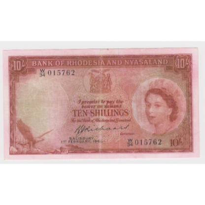 RHODESIA and NYASALAND P.20b 1961 10 shillings AVF