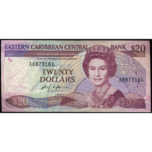 EAST CARIBBEAN P.19L  Suffix L St Lucia 1985 $20 GVF