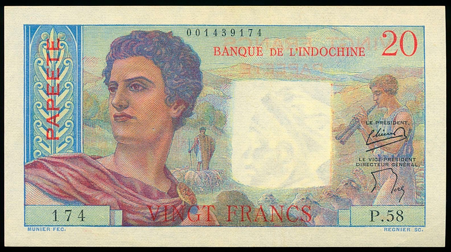 TAHITI P.21b 1954 20 francs UNC