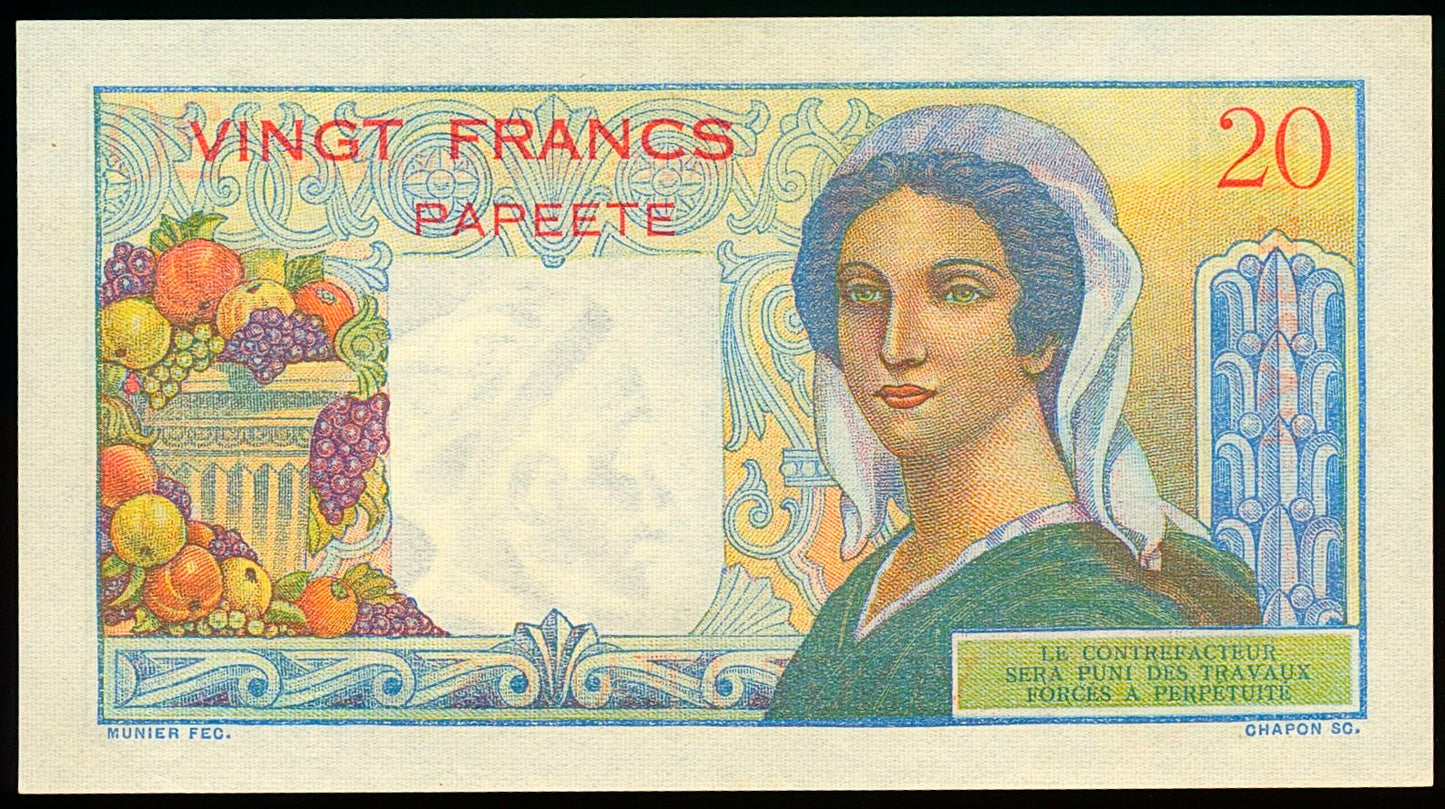 TAHITI P.21b 1954 20 francs UNC