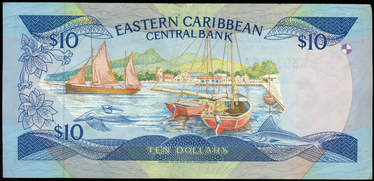 EAST CARIBBEAN P.23A1 1988 $10 Suffix A Antigua NEF