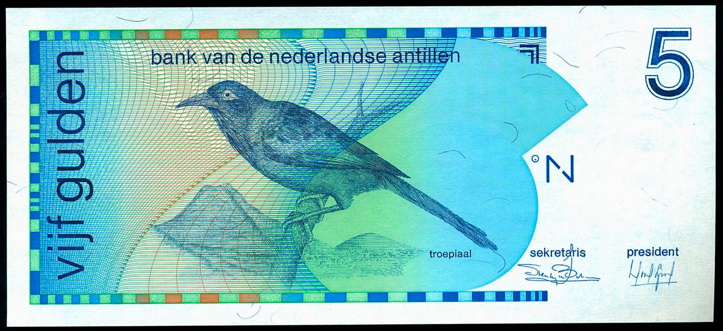 NETHERLANDS ANTILLES P.22a 1986 5 Guilden SUPERB GEM UNC 67 EPQ