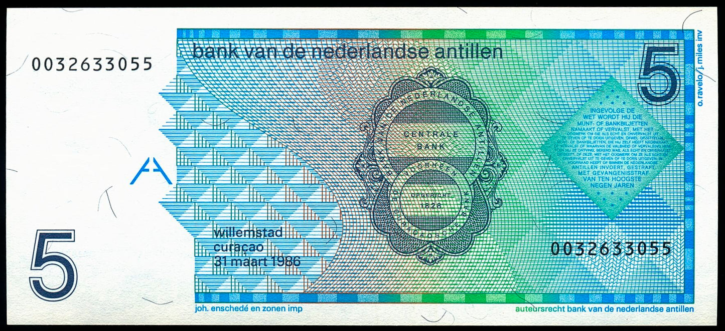 NETHERLANDS ANTILLES P.22a 1986 5 Guilden SUPERB GEM UNC 67 EPQ