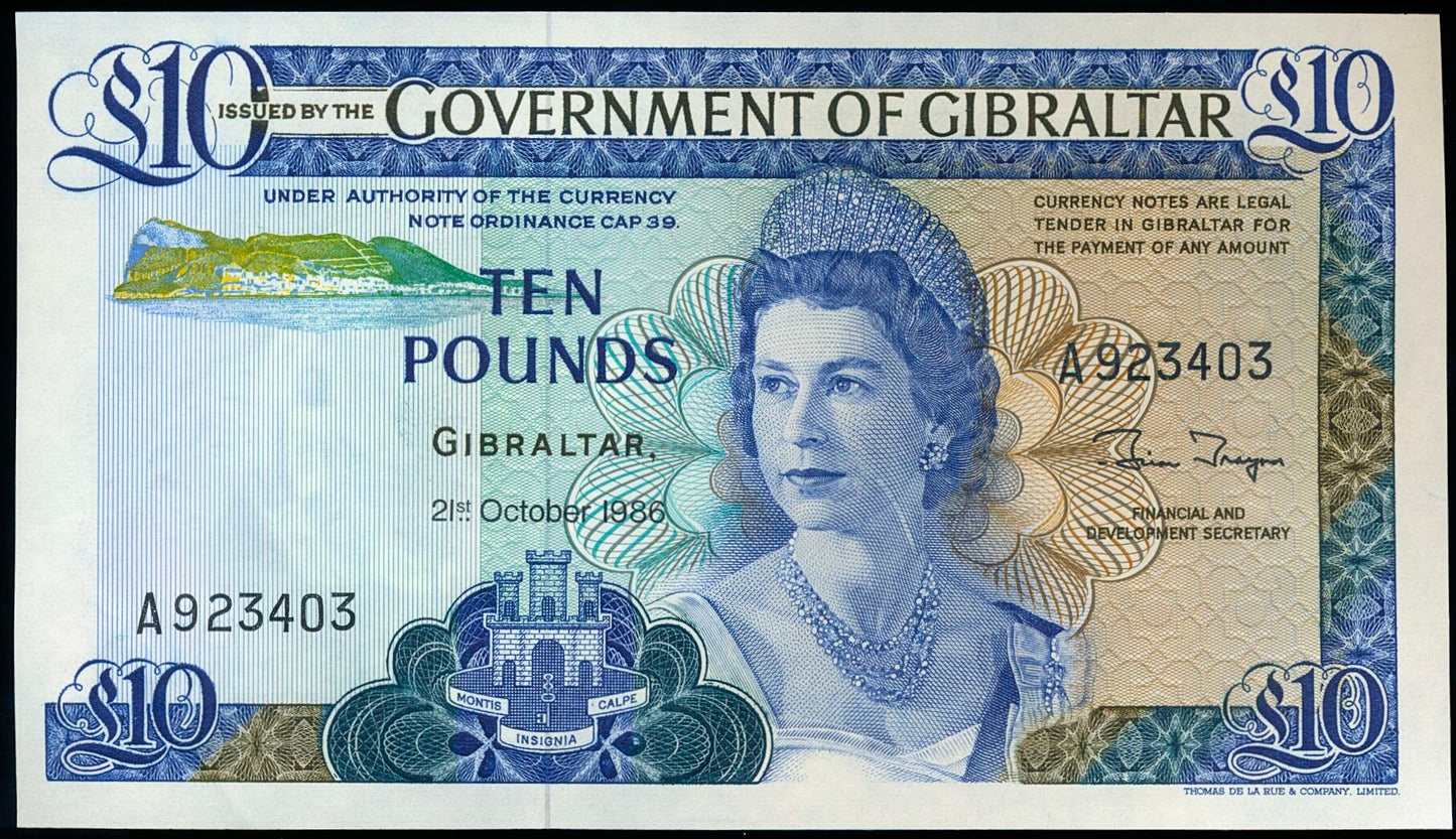 GIBRALTAR P.22b 1986 £10 UNC A