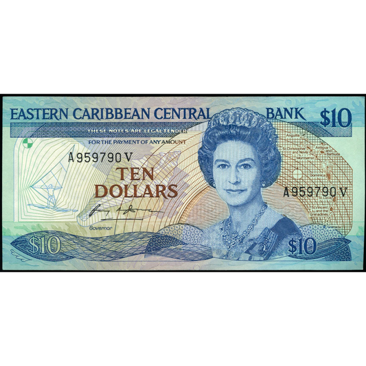 EAST CARIBBEAN P.23V1 1988 $10 Suffix V St Vincent AUNC